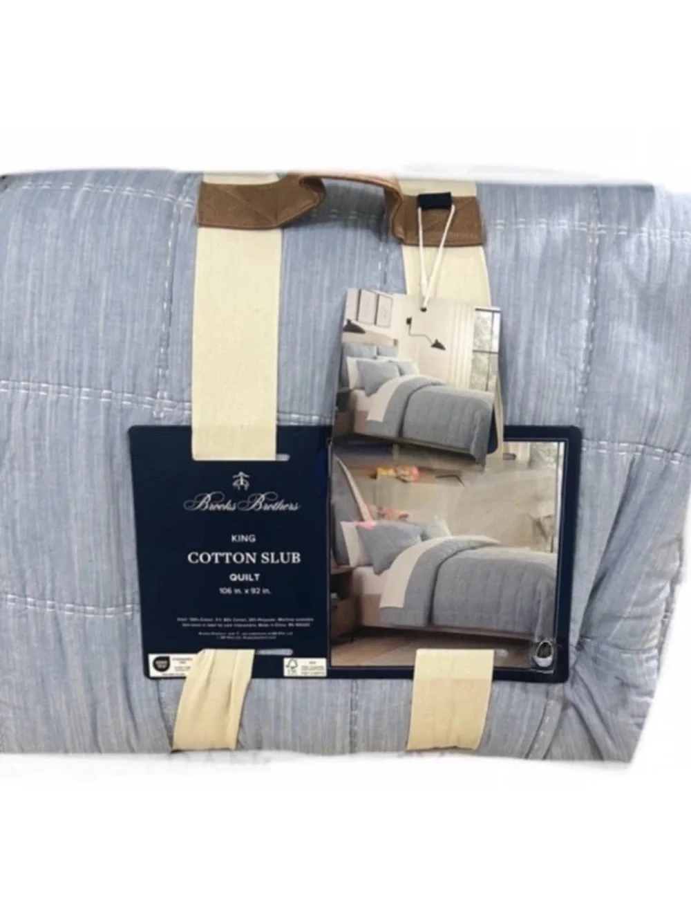 Brooks Brothers Blue King Cotton Slub Quilt 106”x92”